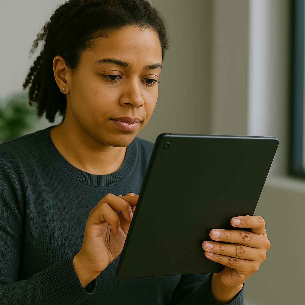 Candidate taking a personality-based integrity test on a digital device.