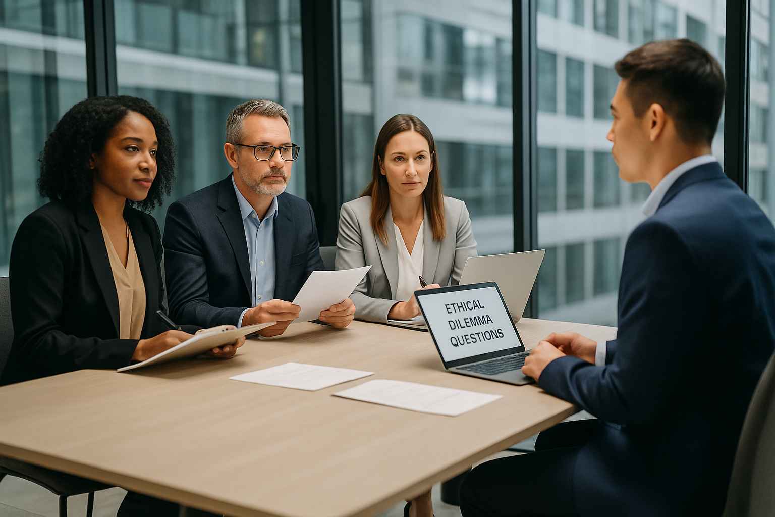 HR team conducting structured integrity interview with a candidate.