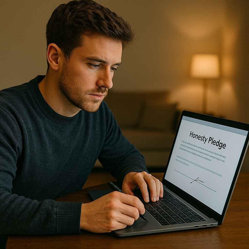 Candidate confirming honesty pledge before applying for a job.
