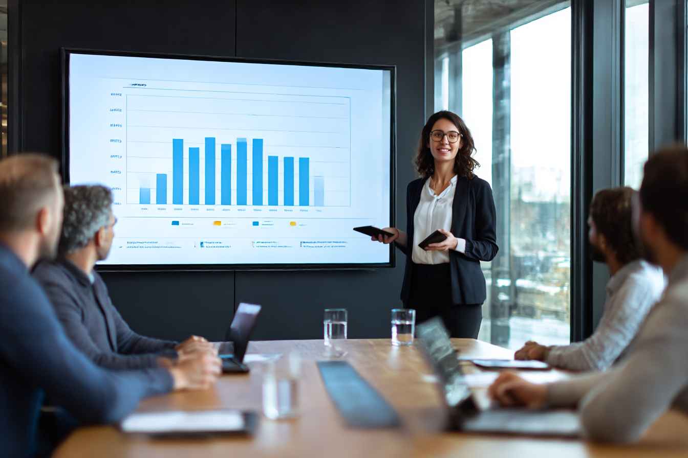 HR manager presenting candidate ethics scores to leadership