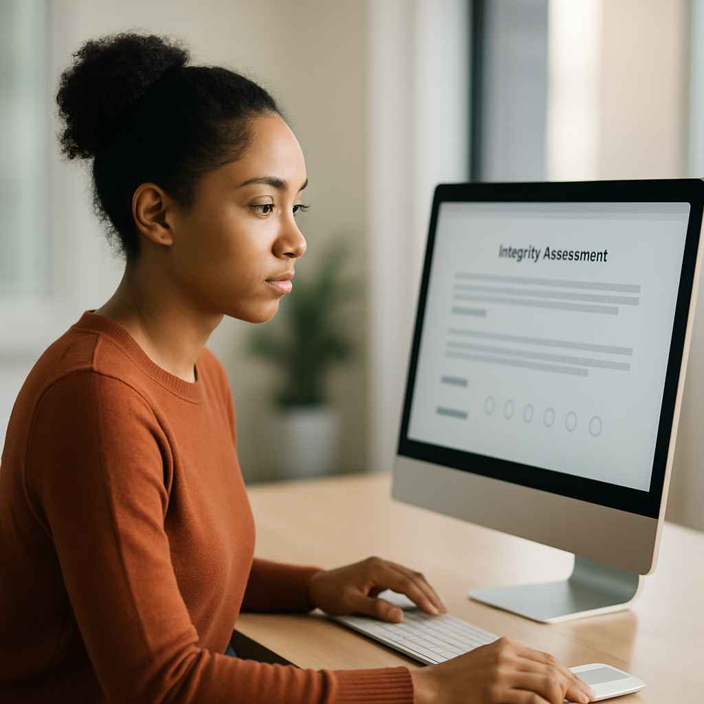 Candidate completing an online integrity test during pre-employment screening.