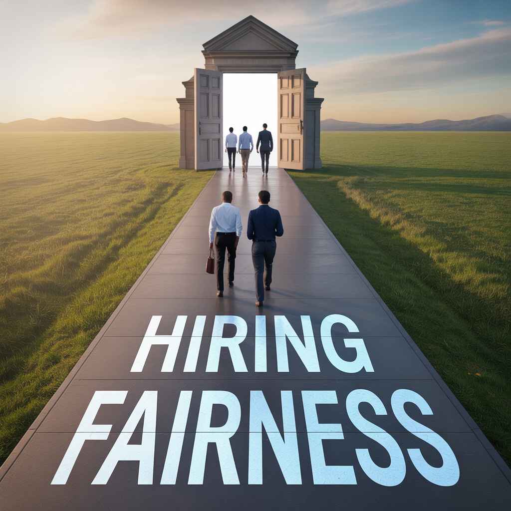 Diverse candidates walking the same fair pathway toward equal opportunity, representing how integrity tests support fairness.