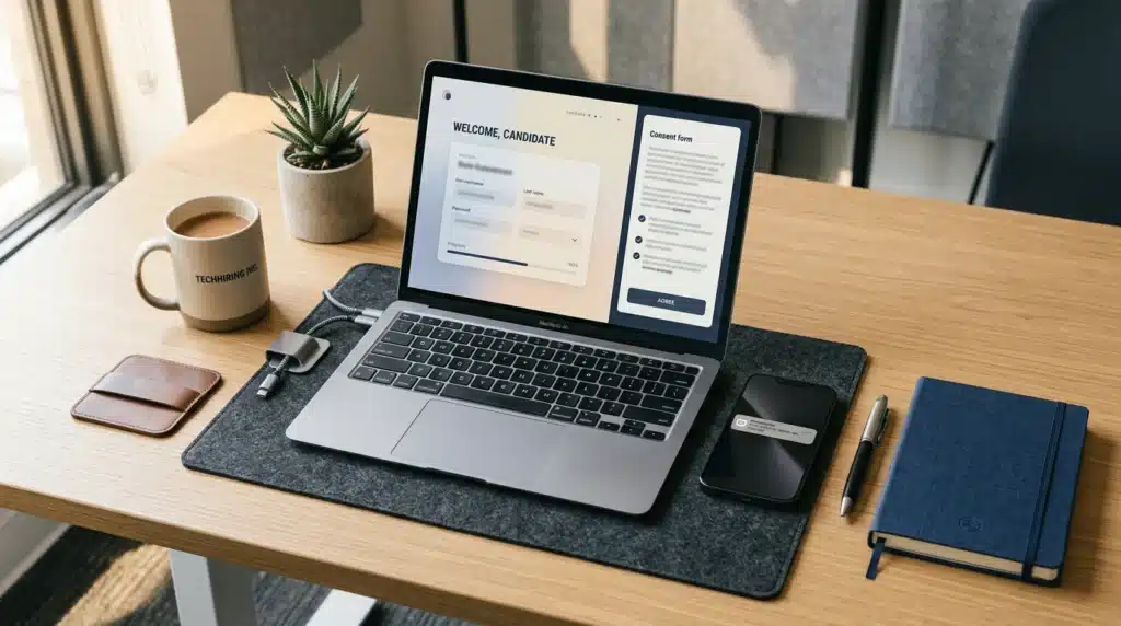 Open pre-assessment disclosure form on a laptop representing transparent honesty test candidate communication