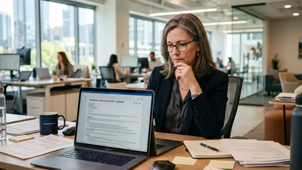 HR manager reviewing employee turnover metrics before implementing a pre-employment honesty test program
