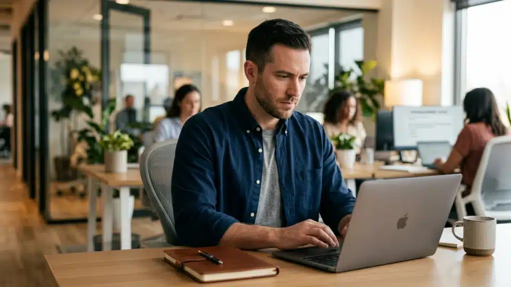 Job candidate completing a pre-employment honesty test as part of a structured US hiring process