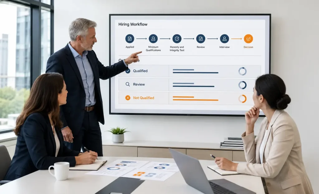 HR team reviewing how to use honesty and integrity tests in hiring workflow
