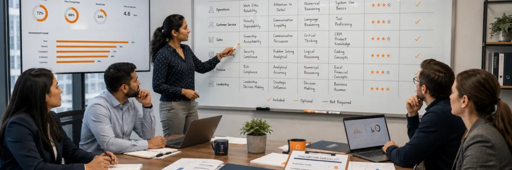 HR team choosing pre-hiring assessment categories for different roles