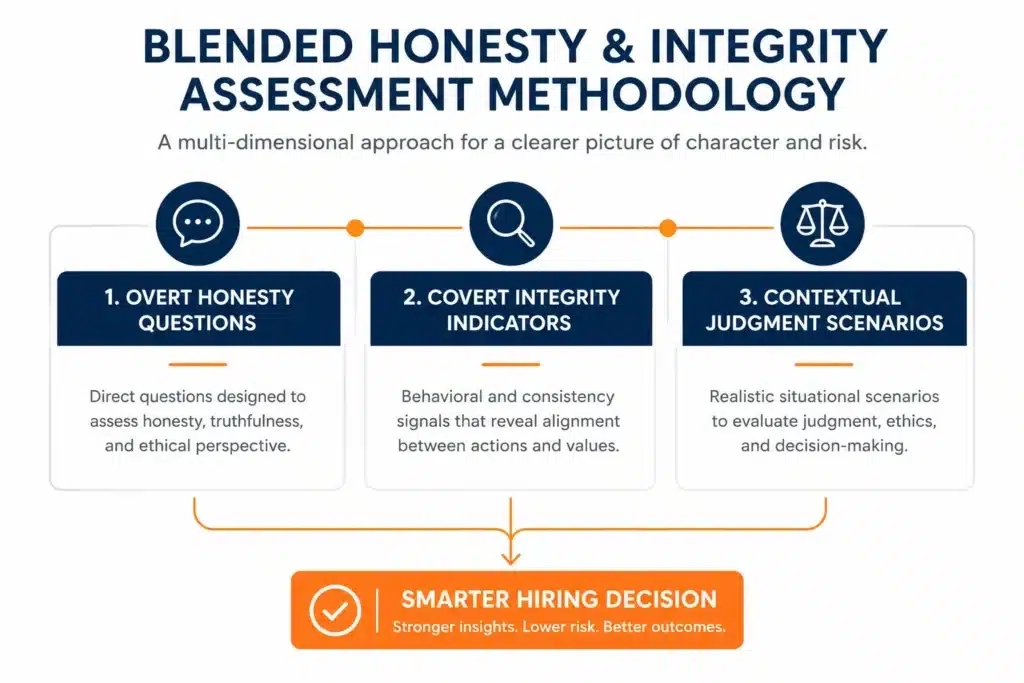 Infographic showing blended honesty and integrity assessment methodology for smarter hiring