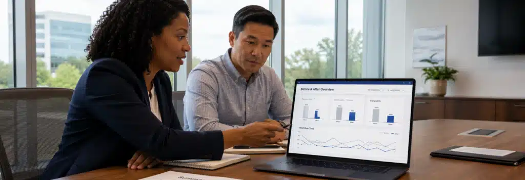 HR and operations leaders reviewing measured outcomes from an integrity assessment program