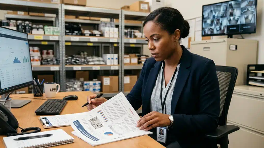 Retail loss prevention manager reviewing theft reduction data after implementing pre-employment honesty testing