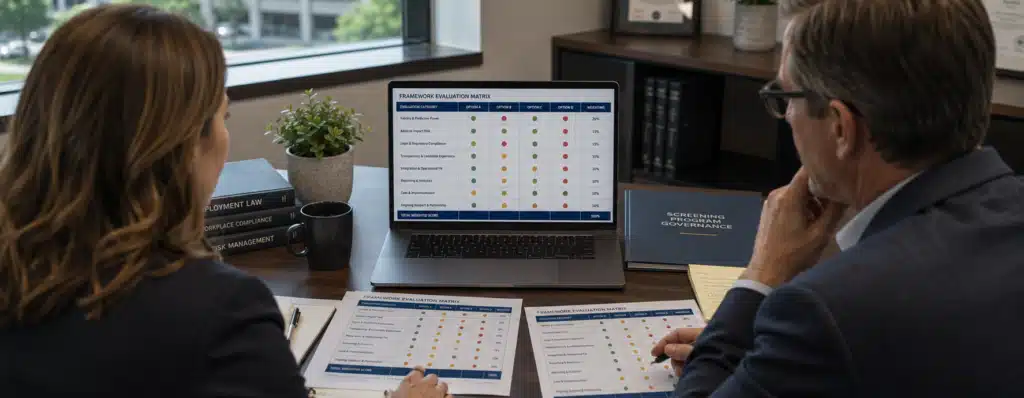 HR and compliance team evaluating an integrity risk assessment framework and tools for HR.