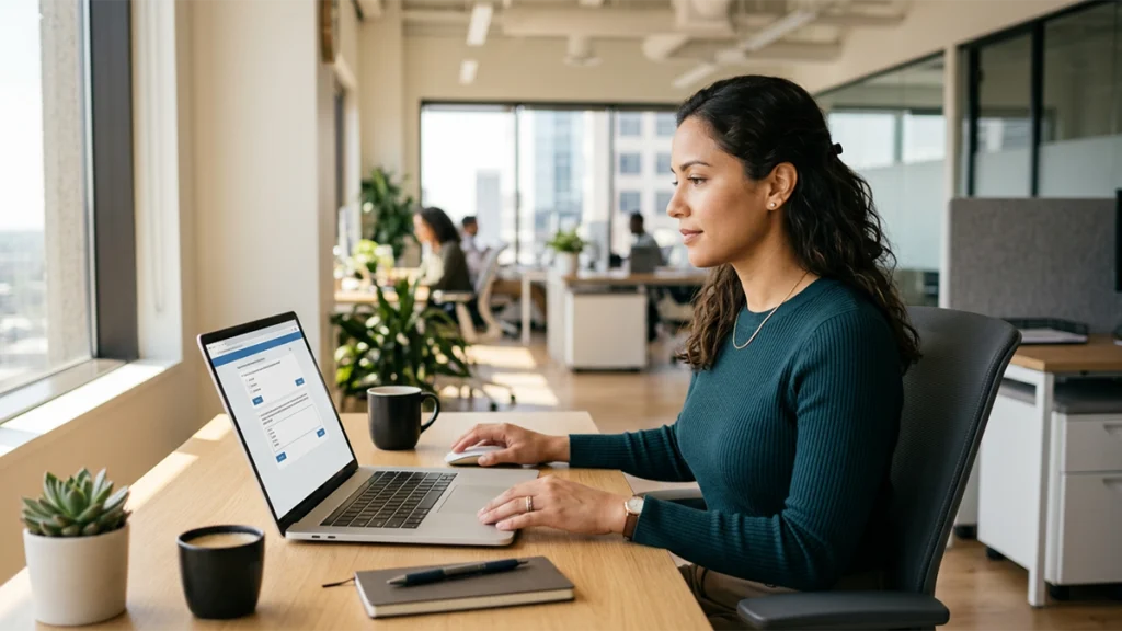 Job candidate completing a pre-employment honesty test as part of a structured US hiring process