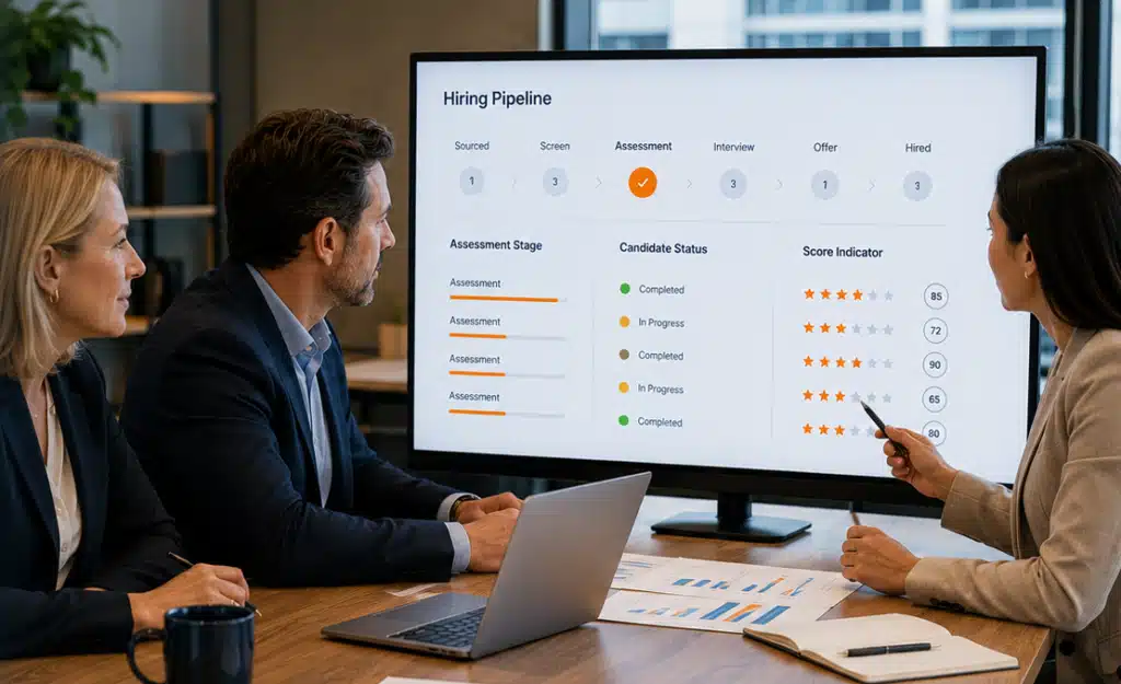 HR team reviewing easy to integrate pre-hiring assessment tools in an ATS workflow