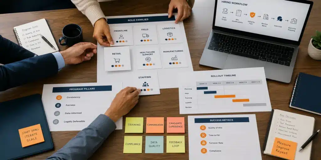 HR team planning role families for honesty integrity tests in hiring programs