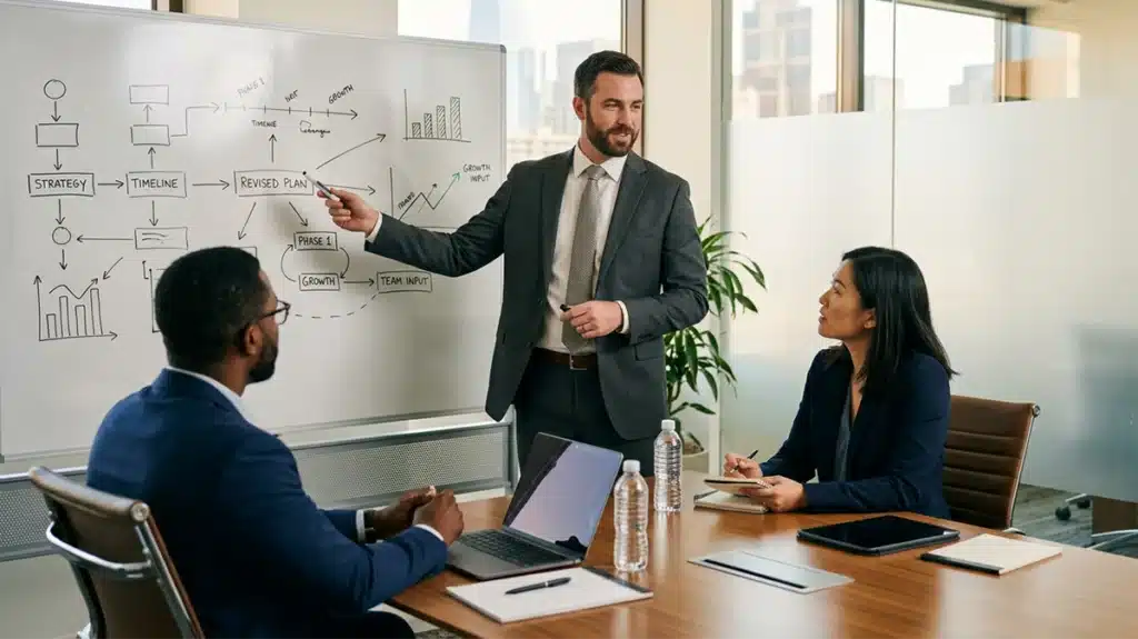 Professional presenting corrected data transparently to colleagues in a US office — honesty STAR self-assessment example
