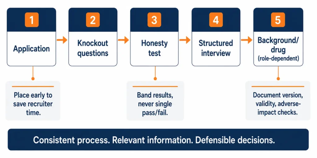 Infographic showing where a honesty test fits in the HR hiring workflow