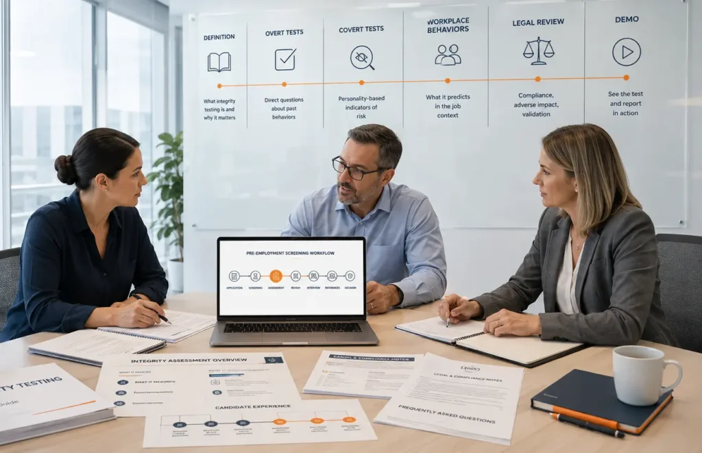 Infographic explaining what integrity testing is and how it works in hiring