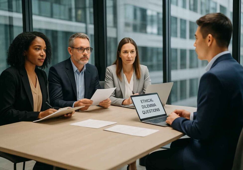HR team conducting structured integrity interview with a candidate.
