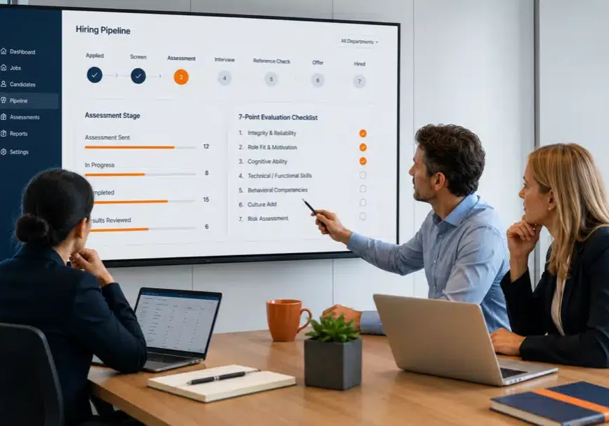 HR team evaluating 7 easy to integrate pre-hiring assessment tools for HR in an ATS workflow
